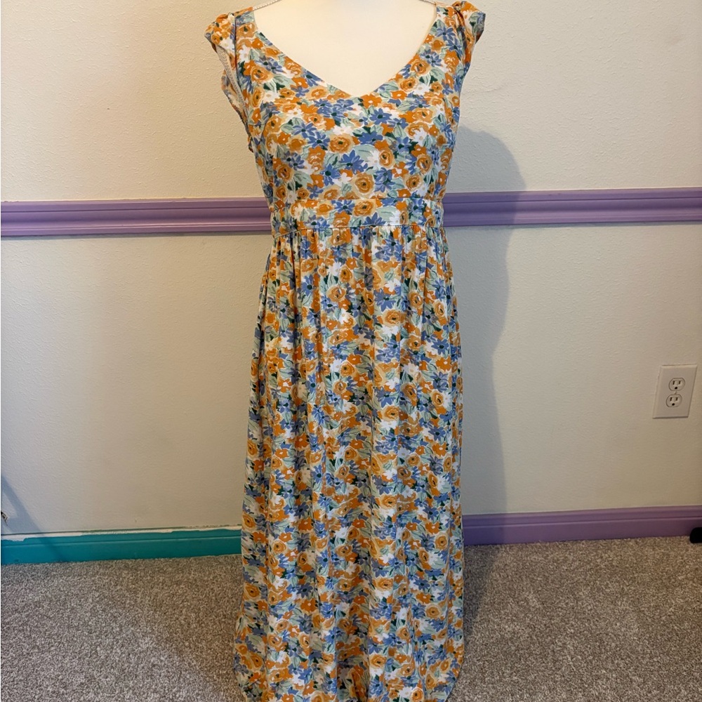 Sleeveless Floral Maxi Dress in Yellow & Blue